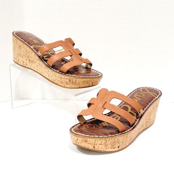 Sam Edelman Rolita Wedge Sandals Women's Size 10 M Brown Slip On Heels Strappy - Picture 1 of 11